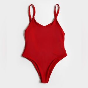 Blackbough Red High Thigh Low Back One Piece Thong Swimsuit (copy)​